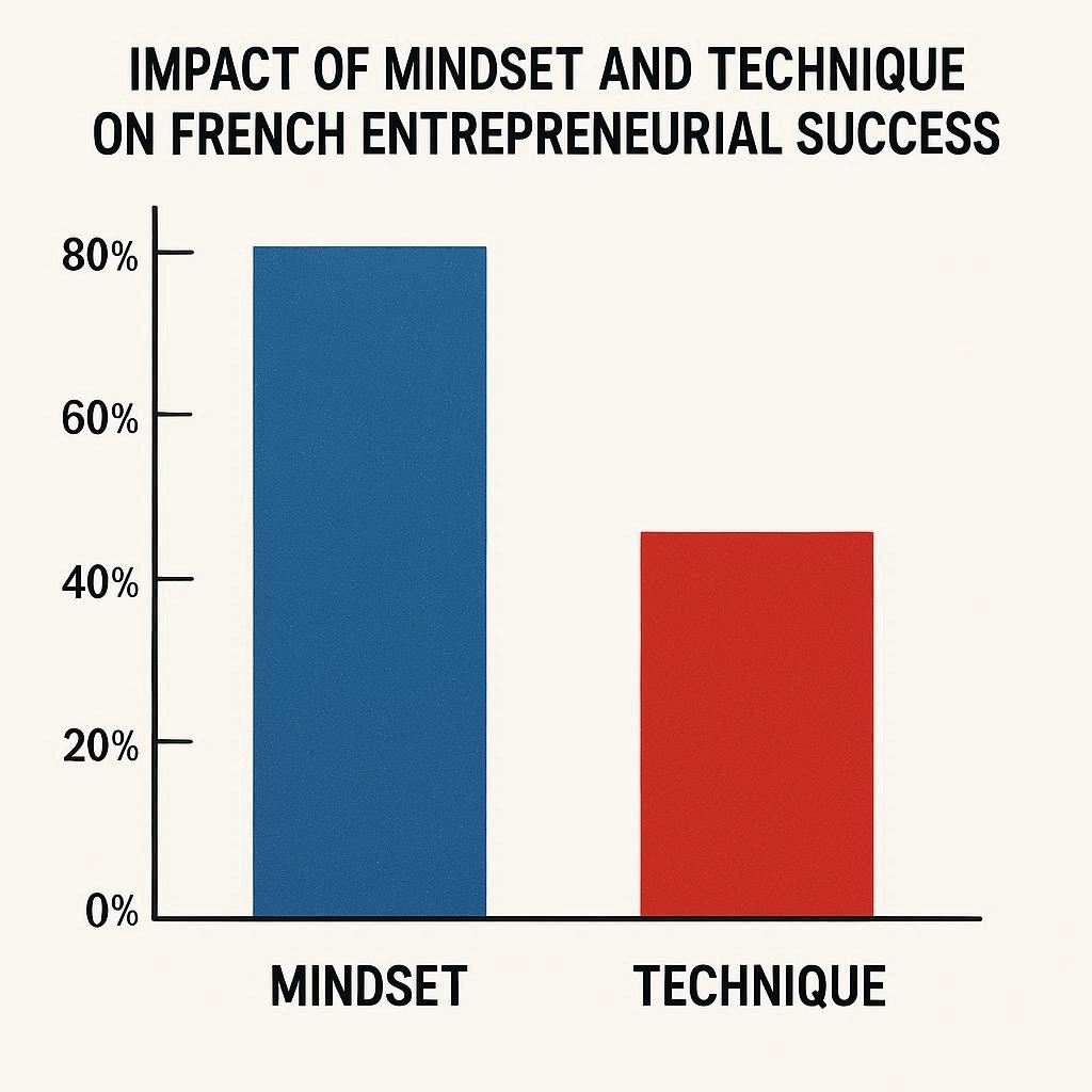 Graphique comparant impact du mindset et technique sur succès entrepreneurial français