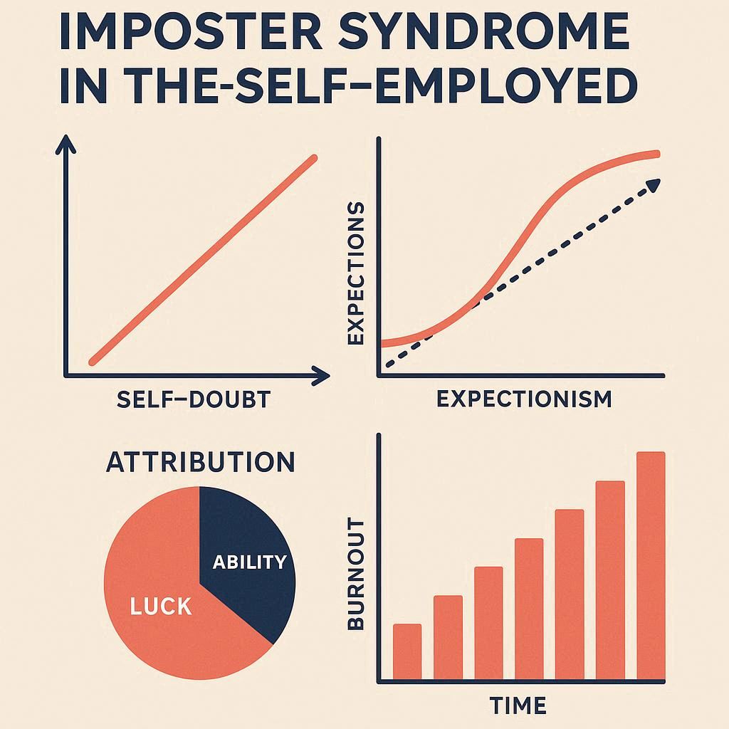 Schéma du syndrome de l'imposteur chez l'autoentrepreneur avec graphiques psychologiques